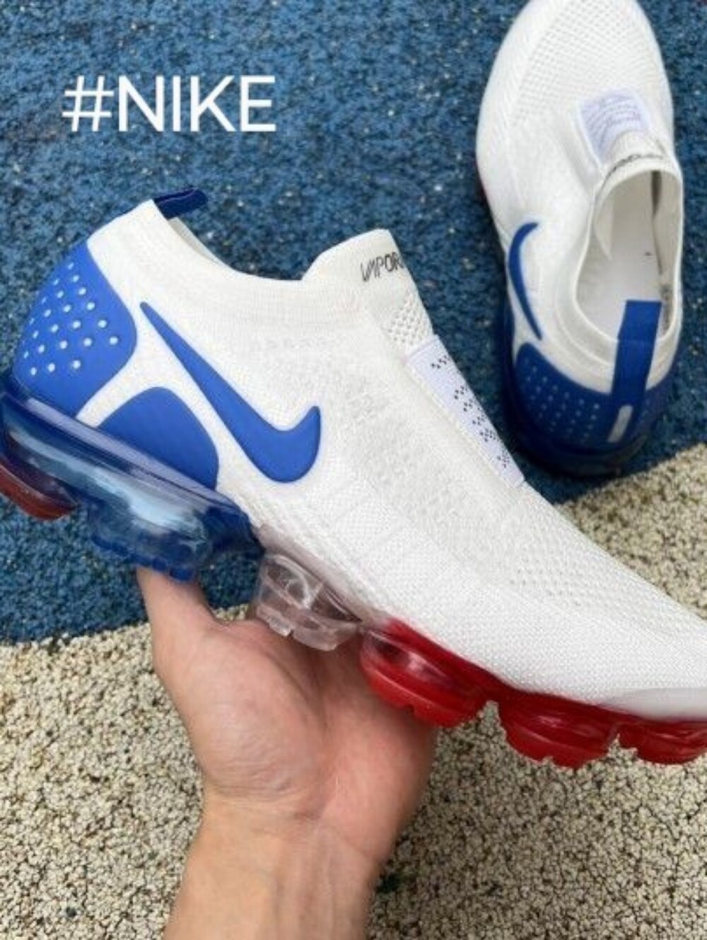 Nike Air VaporMax Flyknit White Red Blue Men Sneakers Laceless